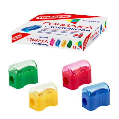 Точилка ПИФАГОР с контейнером, пластиковая, "Сундучок", цвет корпуса ассорти, 226938