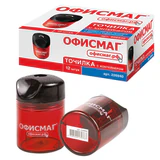 Точилка ОФИСМАГ с контейнером, пластиковая, цилиндрическая, красная, 226940