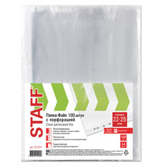 Папки-файлы перфорированные А4 STAFF &laquo;ЭКОНОМ&raquo;, КОМПЛЕКТ 100 шт., гладкие, 22 &mdash; 25 мкм, 227374