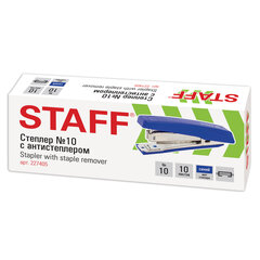 Степлер №10 STAFF &laquo;Basic&raquo;, до 10 листов, с антистеплером, синий, 227405