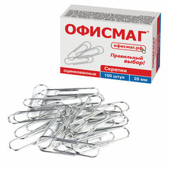 Изображение товара Скрепки ОФИСМАГ, 28 мм, оцинкованные, 100 шт., в картонной коробке, 227582