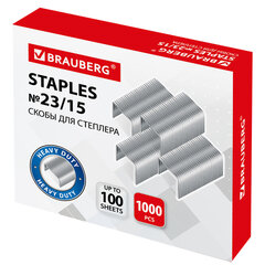 Скобы для степлера №23/<wbr/>15, 1000 штук, BRAUBERG, от 40 до 100 листов, 227716