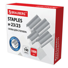 Скобы для степлера №23/<wbr/>23, 1000 штук, СВЕРХПРОЧНЫЕ, от 110 до 190 листов, BRAUBERG, 227718