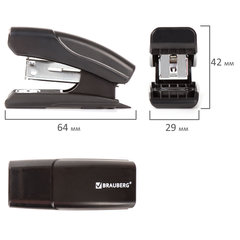Степлер №24/<wbr/>6, 26/<wbr/>6 МИНИ BRAUBERG &laquo;Black Jack&raquo;, до 18 листов, антистеплер, черный, 227762