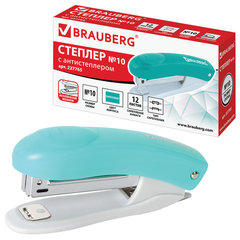 Степлер №10 BRAUBERG &laquo;Original&raquo;, до 12 листов, с антистеплером, бирюзовый, 227765
