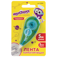 Корректирующая лента ЮНЛАНДИЯ &laquo;КАПЛЯ&raquo;, 5 мм х 5 м, корпус ассорти, блистер, 227802