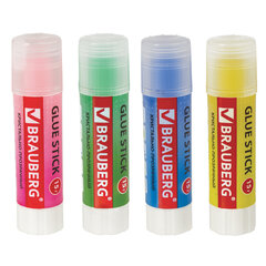 Клей-карандаш BRAUBERG &laquo;COLOR Crystal&raquo;, 15 г, прозрачный, ассорти, 227969