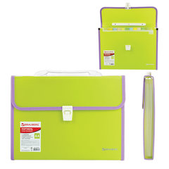 Папка-портфель пластиковая BRAUBERG &laquo;JOY&raquo;, А4 (330&times;245&times;35 мм), 13 отделений, с окантовкой, салатовая, 227974