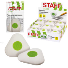 Ластик STAFF "College" PE-068, 35х35х10 мм, треугольный, салатовый пластиковый держатель, 228068