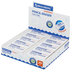 Ластик большой BRAUBERG EXTRA, 60&times;24&times;11 мм, белый, прямоугольный, экологичный ПВХ, картонный держатель, 228074