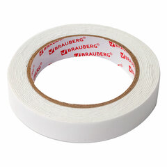 Клейкая двухсторонняя лента 19 мм х 3,5 м, НА ВСПЕНЕННОЙ ОСНОВЕ, 1 мм, прочная, BRAUBERG, 228326