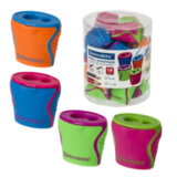 Точилка BRAUBERG "Mix Dual", 2 отверстия для чернографитных карандашей (в том числе утолщенных), с контейнером, корпус ассорти, 228449