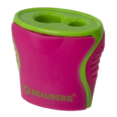Точилка BRAUBERG &laquo;Mix Dual&raquo;, 2 отверстия для чернографитных карандашей (в том числе утолщенных), с контейнером, корпус ассорти, 228449