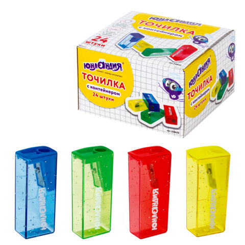 Точилка ЮНЛАНДИЯ "Космо", с контейнером, пластиковая, корпус ассорти, 228452