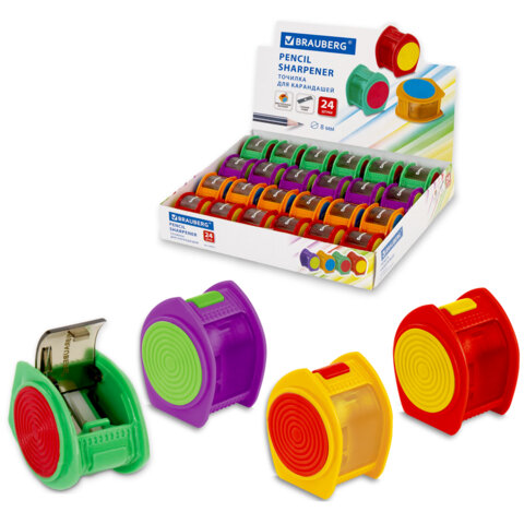 Точилка BRAUBERG "Flash", с контейнером, пластиковая, корпус ассорти, 228472