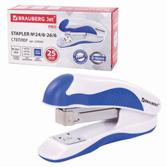 Степлер №24/<wbr/>6, 26/<wbr/>6 BRAUBERG &laquo;JET PRO&raquo;, до 25 листов, эргономичный, бело-синий, 228584