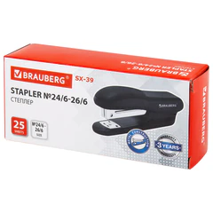 Степлер №24/<wbr/>6, 26/<wbr/>6 BRAUBERG &laquo;SX-39&raquo;, до 25 листов, черный, 228590