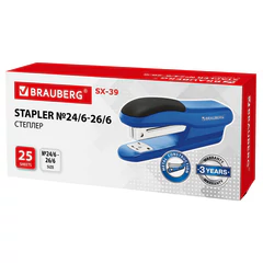 Степлер №24/<wbr/>6, 26/<wbr/>6 BRAUBERG &laquo;SX-39&raquo;, до 25 листов, синий, 228591