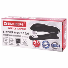 Степлер №24/<wbr/>6, 26/<wbr/>6 металлический BRAUBERG &laquo;Office-Expert&raquo;, до 25 листов, черный, 228593