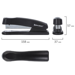 Степлер №24/<wbr/>6, 26/<wbr/>6 BRAUBERG &laquo;Standard+&raquo;, до 30 листов, полнозагрузочный,черный, 228606