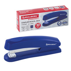 Степлер №24/<wbr/>6, 26/<wbr/>6 BRAUBERG &laquo;Standard+&raquo;, до 30 листов, полнозагрузочный, синий, 228607