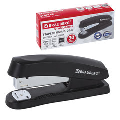 Степлер №24/<wbr/>6, 26/<wbr/>6 BRAUBERG &laquo;Standard+&raquo;, до 30 листов, черный, 228608