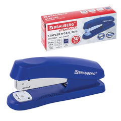 Степлер №24/<wbr/>6, 26/<wbr/>6 BRAUBERG &laquo;Standard+&raquo;, до 30 листов, синий, 228609
