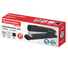 Степлер №24/<wbr/>6, 26/<wbr/>6 металлический BRAUBERG &laquo;Office&raquo;, до 30 листов, полнозагрузочный, черный, 228610