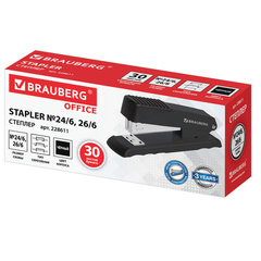 Степлер №24/<wbr/>6, 26/<wbr/>6 металлический BRAUBERG &laquo;Office&raquo;, до 30 листов, черный, 228611