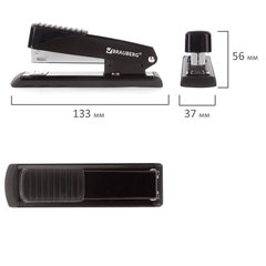 Степлер №24/<wbr/>6, 26/<wbr/>6 металлический BRAUBERG &laquo;Office&raquo;, до 30 листов, черный, 228611