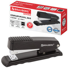 Степлер №24/<wbr/>6, 26/<wbr/>6 металлический BRAUBERG &laquo;Office&raquo;, до 30 листов, черный, 228611