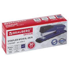 Степлер №24/<wbr/>6, 26/<wbr/>6 металлический BRAUBERG &laquo;Office&raquo;, до 30 листов, синий, 228612