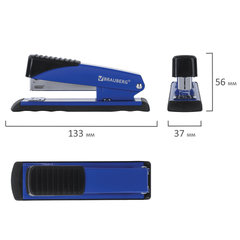 Степлер №24/<wbr/>6, 26/<wbr/>6 металлический BRAUBERG &laquo;Office&raquo;, до 30 листов, синий, 228612