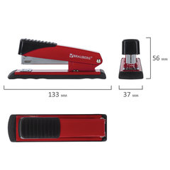 Степлер №24/<wbr/>6, 26/<wbr/>6 металлический BRAUBERG &laquo;Office&raquo;, до 30 листов, красный, 228613