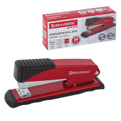Степлер №24/<wbr/>6, 26/<wbr/>6 металлический BRAUBERG &laquo;Office&raquo;, до 30 листов, красный, 228613