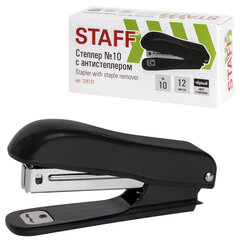 Степлер №10 STAFF &laquo;Profit&raquo;, до 12 листов, с антистеплером, черный, 228737