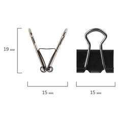 Зажимы для бумаг STAFF &laquo;EVERYDAY&raquo;, КОМПЛЕКТ 12 шт., 15 мм, на 45 листов, черные, картонная коробка, 229049