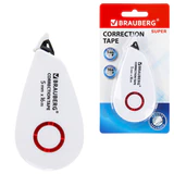 Корректирующая лента BRAUBERG SUPER, 5 мм х 16 м, корпус белый, блистер, 229061