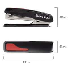 Степлер №10 BRAUBERG &laquo;Extra&raquo;, до 20 листов, антистеплер, черно-красный, 229079