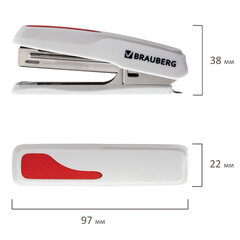 Степлер №10 BRAUBERG &laquo;Extra&raquo;, до 20 листов, антистеплер, серо-красный, 229082
