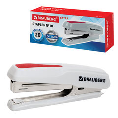 Степлер №10 BRAUBERG &laquo;Extra&raquo;, до 20 листов, антистеплер, серо-красный, 229082