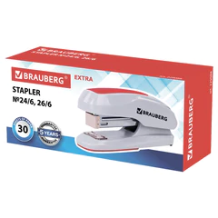 Степлер №24/<wbr/>6, 26/<wbr/>6 BRAUBERG &laquo;Extra&raquo;, до 30 листов, серо-красный, 229088