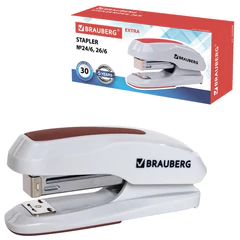 Степлер №24/<wbr/>6, 26/<wbr/>6 BRAUBERG &laquo;Extra&raquo;, до 30 листов, серо-красный, 229088