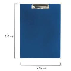 Доска-планшет STAFF с прижимом А4 (315&times;235 мм), пластик, 1 мм, синяя, 229222