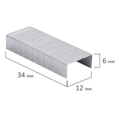 Скобы для степлера цинковое покрытие №24/<wbr/>6, 1000 штук, BRAUBERG &laquo;EXTRA&raquo;, до 30 листов, 229299