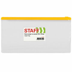 Папка-конверт на молнии МАЛОГО ФОРМАТА (255&times;130 мм), карман для визиток, прозрачная, 0,12 мм, STAFF, 229549