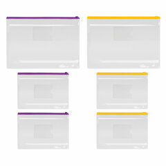 Папка-конверт на молнии, КОМПЛЕКТ 6 штук (А4 – 2 штуки, А5 – 4 штуки), ассорти, ЮНЛАНДИЯ, 229552