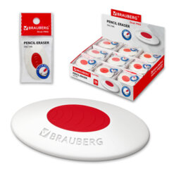Ластик BRAUBERG &laquo;Oval PRO&raquo;, 40&times;26&times;8 мм, овальный, красный пластиковый держатель, 229560