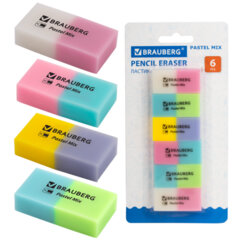 Изображение товара Набор ластиков BRAUBERG Pastel Mix 6 шт экологичный ПВХ для удаления чернографитных надписей учебны