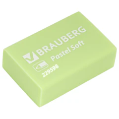 Ластики BRAUBERG &laquo;Pastel Soft&raquo; НАБОР 12 шт., размер ластика 31&times;20&times;10 мм, экологичный ПВХ, 229598